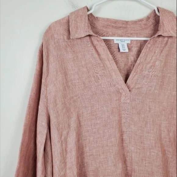 Antibes Blanc 100% Linen Tunic Womens Size 1X Dusty Pink Neutral Pink Beachy - Picture 1 of 4